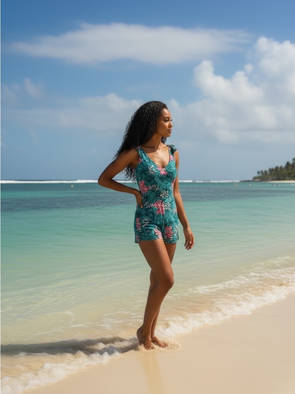 Fashion Nova Teal Tropical Floral Skort Set with Pink Blooms